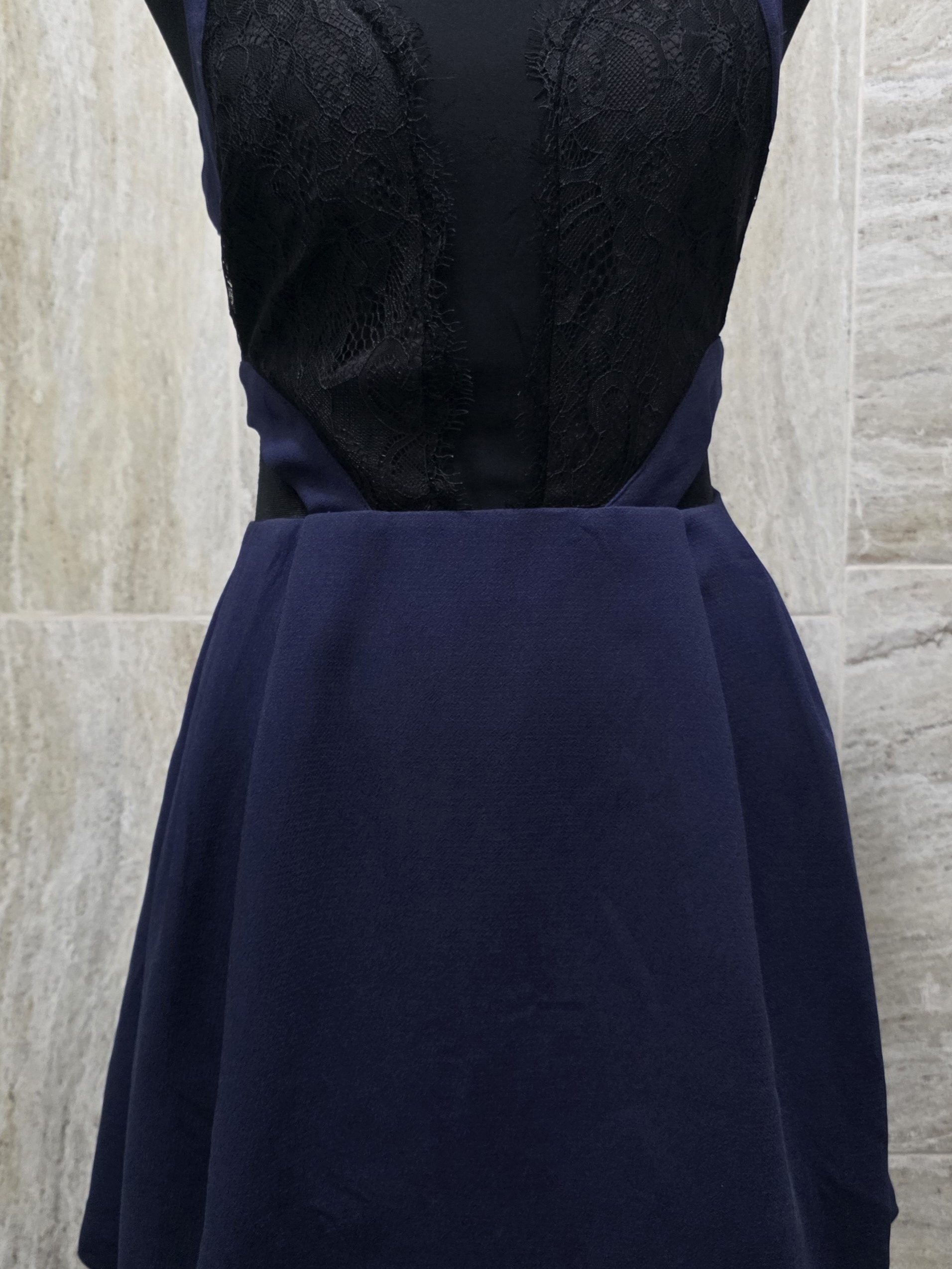 Bcbgeneration Black Lace And Navy Fit-And-Flare Mini Dress